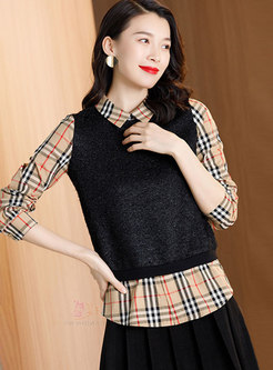 Long Sleeve Plaid Patchwork Pullover Blouse