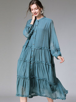Pure Color Plus Size Pleated Midi Dress