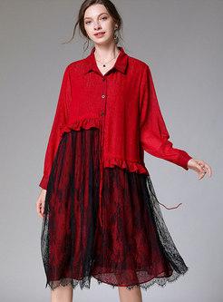 Plus Size Loose Lace Chiffon Shirt Dress