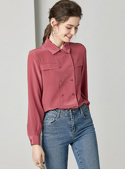 Double-breasted Loose Silk Work Blouse