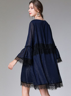 Plus Size Lace Patchwork Chiffon Dress