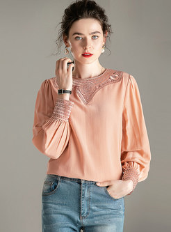 Solid Color Pullover Openwork Loose Blouse