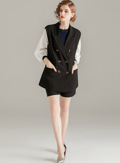 Color-blocked Notched Work Three Piece Outfits