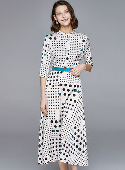 Polka Dot Half Sleeve Maxi Dress With Belt