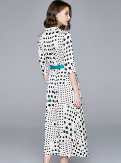 Polka Dot Half Sleeve Maxi Dress With Belt