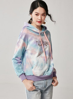 Letter Embroidered Pullover Loose Hoodie