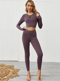 Crew Neck Long Sleeve Openwork Workout Tracksuit
