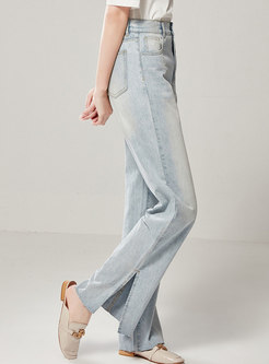 High Waisted Slit Long Palazzo Jeans