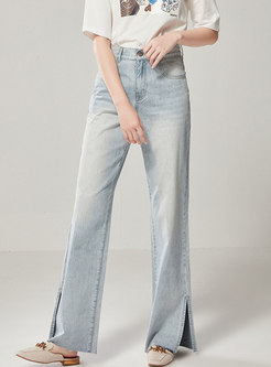 High Waisted Slit Long Palazzo Jeans