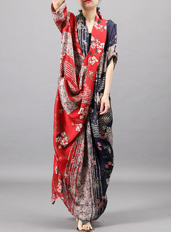 V-neck Front Cross Print Maxi Dress With Camisole