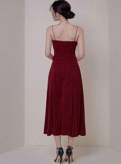 Wine Red High Waisted Cocktail Dress