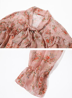 Pink V-neck Floral Silk Midi Dress