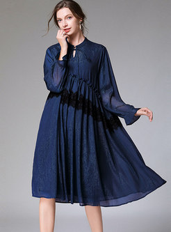 Lace Patchwork Plus Size Chiffon Shift Dress