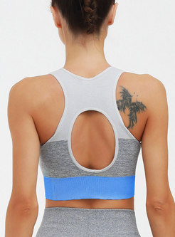 Color-blocked Backless Tight Workout Bra