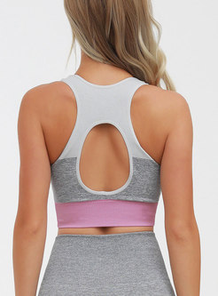 Color-blocked Backless Tight Workout Bra