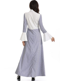 Flare Sleeve Lace Beading Patchwork Maxi Dress