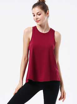 Solid Color Backless Loose Sport Top