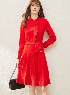 Red Long Sleeve Slit Homecoming Dress