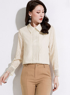 Apricot Lapel Openwork Pullover Blouse