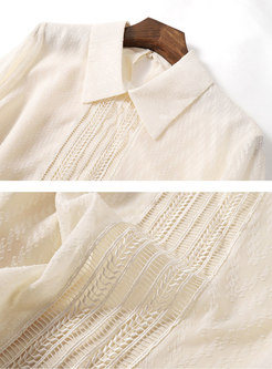 Apricot Lapel Openwork Pullover Blouse