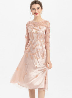 Apricot Mesh Embroidered Homecoming Dress