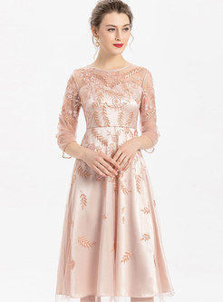 Apricot Mesh Embroidered Homecoming Dress