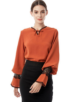 Long Sleeve Openwork Pullover Blouse