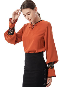 Long Sleeve Openwork Pullover Blouse