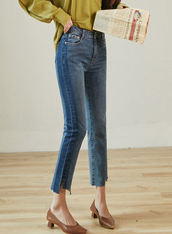 High Waisted Asymmetric Cropped Jeans