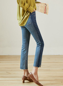 High Waisted Asymmetric Cropped Jeans