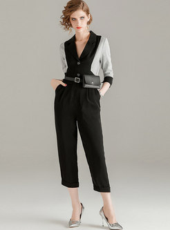 Color-blocked Notched Straight Jumpsuit