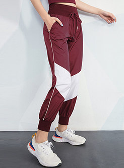 Color-blocked High Waisted Casual Joggers
