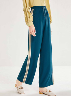 High Waisted Drawcord Striped Palazzo Pants