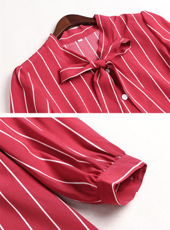 Bowknot Tied Striped A Line Suit Dress