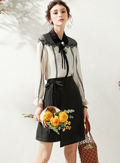 Lace Patchwork Asymmetric Slim Suit Dress
