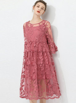 Plus Size Pink Lace Shift Dress With Camisole