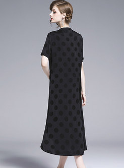Black Plus Size Polka Dot A Line Dress