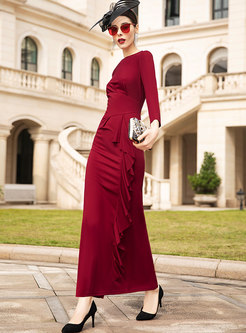 Long Sleeve Falbala Bodycon Maxi Formal Dress