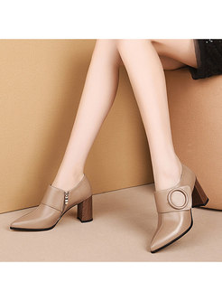 Pointed Toe Square Heel Buckle Pumps