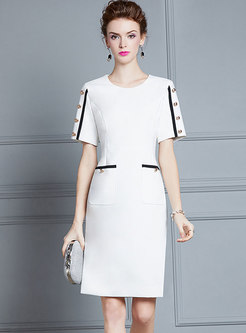White Short Sleeve Work Bodycon Dress