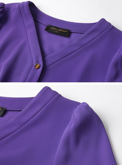 Purple V-neck High Waisted Midi Dress