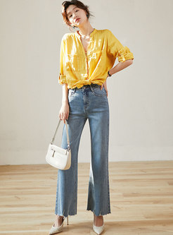 High Waisted Fringed Selvage Flare Jeans