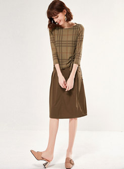 Plaid Pullover Drawcord A Line Suit Dress