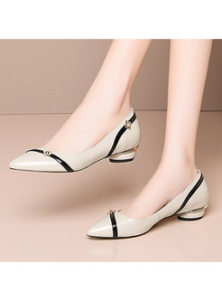 Pointed Toe Patchwork Leather Spring/Fall Flats