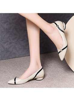 Pointed Toe Patchwork Leather Spring/Fall Flats
