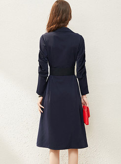 Long Sleeve A Line Belted Dress With Buttons