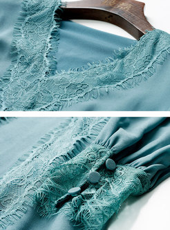 Lace Patchwork Chiffon A Line Midi Dress