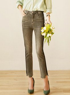 High Waisted Asymmetric Selvage Straight Pants