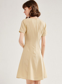 Short Sleeve Color-blocked A Line Dress