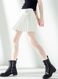White High Waisted Pleated Mini Skirt